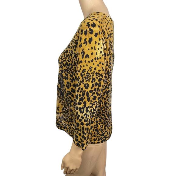 Vtg 80s Anna Gray Leopard Print Big Cat V-neck Lightweight Sweater Women’s XL - Picture 4 of 7
